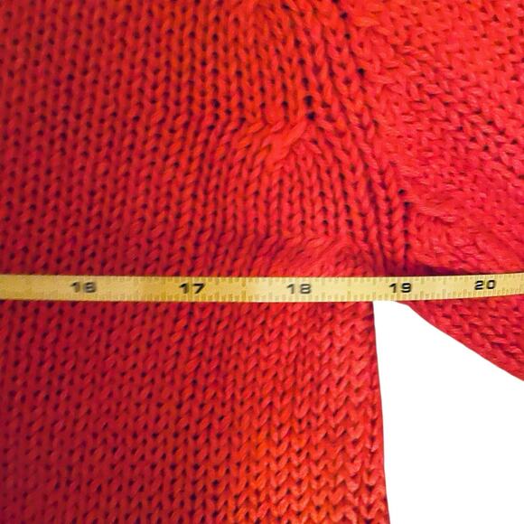 Vintage CASATANO Ramie Cotton Sweater Small Coral Orange-Red Knit Pocket 1980's - Picture 8 of 16